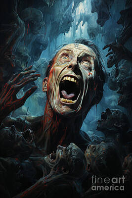 Surrealism Paintings - Horror Scene Artwork hyperrealistic  oil painti by Asar Studios by Celestial Images
