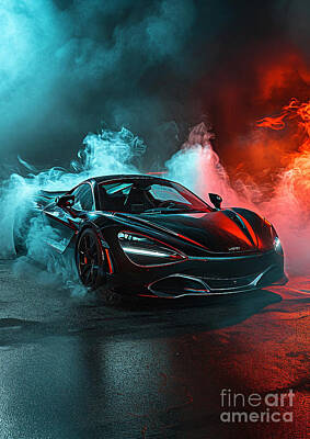 Digital Art Rights Managed Images - 720s Blaze McLaren 720S Spider in Epic Smoke Art Royalty-Free Image by Clark Leffler
