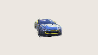 Transportation Digital Art Royalty Free Images - Aston Martin Car Drawing Royalty-Free Image by CarsToon Concept