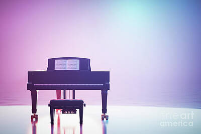 Jazz Photo Royalty Free Images - Classic grand piano keyboard in neon spotlight Royalty-Free Image by Michal Bednarek