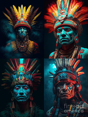 Surrealism Royalty-Free and Rights-Managed Images - Mayan  Chief  Surreal  Cinematic  Minimalistic  Shot  by Asar Studios by Celestial Images