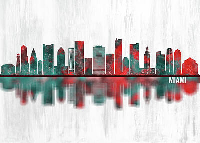 Abstract Landscape Mixed Media - Miami Florida Skyline by NextWay Art