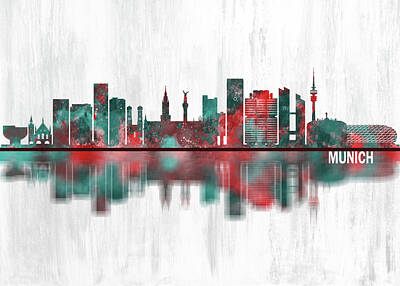 Abstract Skyline Mixed Media - Munich Germany Skyline by NextWay Art
