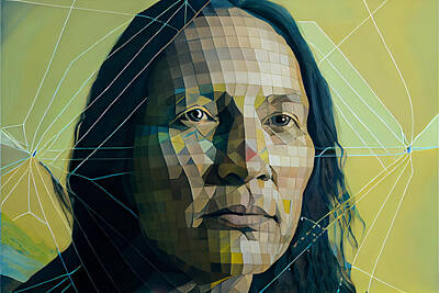 Portraits Digital Art - PORTRAIT  OF  A  SIOUX  masterful  photoreal  acrylic  by Asar Studios by Celestial Images