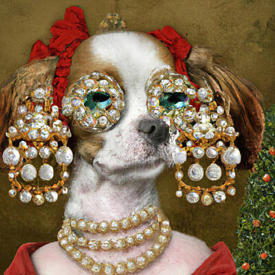 Grimm Fairy Tales Rights Managed Images - Royal, Ugly Christmas, Pet Portrait, Royal Dog Painting, Animal, King Portrait, Classic Pet Portrait Royalty-Free Image by Ricki Mountain