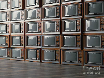 Queen - Stacked Wall Of Vintage Televisions by Allan Swart