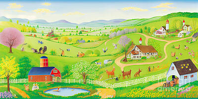 Royalty-Free and Rights-Managed Images - An  idyllic  spring  landscape  with  farm  animals  by Asar Studios by Celestial Images