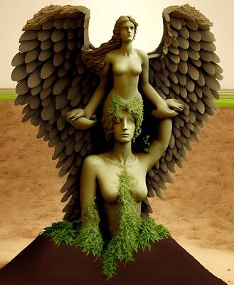 Surrealism Digital Art - Angel of Earth, Generative AI Illustration by Miroslav Nemecek