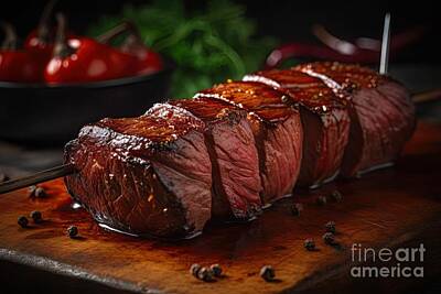 Food And Beverage Digital Art - Brazilian picanha BBQ on an iron skewer sword by Benny Marty
