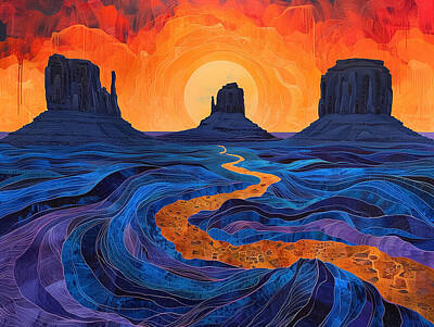 Abstract Landscape Mixed Media - Desert landscape painted in swirling Shades by Tim Hill
