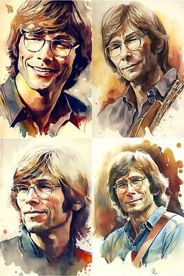 Royalty-Free and Rights-Managed Images - John Denver Watercolour Grid by Stephen Smith Galleries