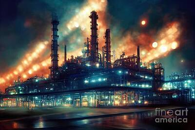 Mannequin Dresses - Oil Refinery Factory In The Night by Benny Marty