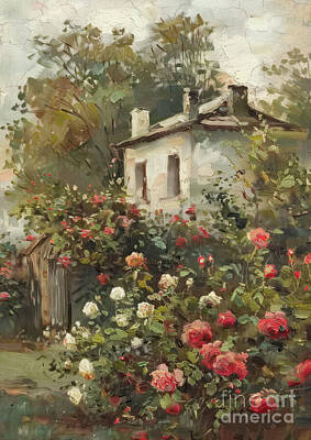 Roses Paintings - Rose Cottage Charm by Lauren Blessinger