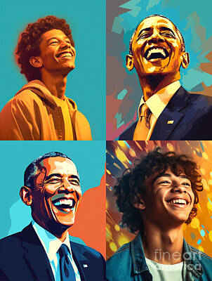 Politicians Paintings - Teen  barack  obama  happy  and  smiling  Surreal  by Asar Studios by Celestial Images