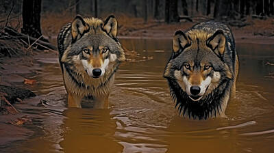 Animals Paintings - Wolves  by Asar Studios by Celestial Images