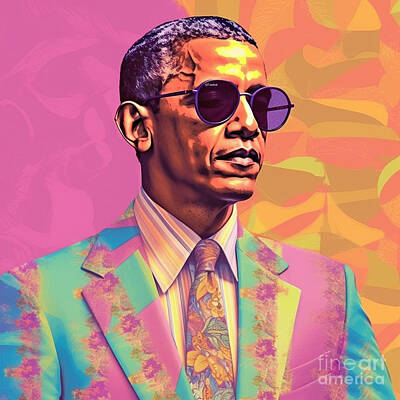 Politicians Paintings - a  album  cover  of  neat  young  Barack  Obama  by Asar Studios by Celestial Images