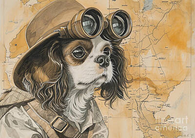 Mammals Royalty Free Images - A baby English Toy Spaniel dressed as a safari explorer with a hat Royalty-Free Image by Adrien Efren