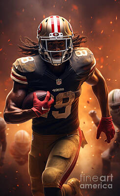 Football Paintings - A  background  with  an  NFL  game  where  the  RB  runs  bbcd  dfe      dcadbcee by Asar Studios by Artistic Rifki
