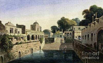 City Scenes Drawings - A Baolee, near the old city of Delhi, 1801 l4 by Historic illustrations