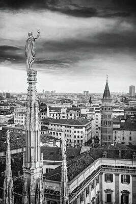 Animals Photos - A Birds Eye View of The City of Milan Italy Black and White by Carol Japp