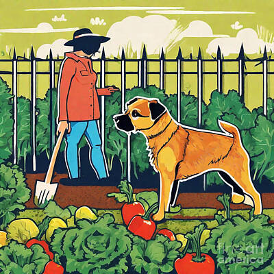 Food And Beverage Drawings - A Border Terrier digging in its owners vegetable garden by Clint McLaughlin
