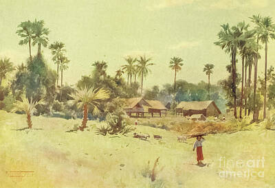 Landscapes Drawings - A Burmese Hamlet i5 by Historic Illustrations
