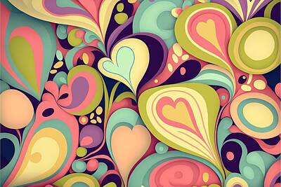 Pop Art Rights Managed Images - A Burst of Hearts - A Cheerful Abstract Pattern 18 Royalty-Free Image by Jensen Art Co