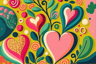 Food And Flowers Still Life - A Burst of Hearts - A Cheerful Abstract Pattern 28 by Jensen Art Co