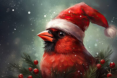 Birds Paintings - A Cardinal Christmas by Lourry Legarde