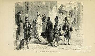 Birds Drawings Royalty Free Images - A cardinal enters the Vatican 1872 z1 Royalty-Free Image by Historic illustrations