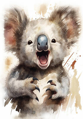 Comics Paintings - A  Cartoon  Koala  With  His  Mouth  Open  And  His  Ton  Dccf  A  A  B  Ab by Artistic Rifki