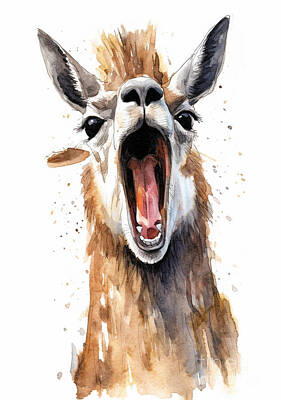 Comics Paintings - A  Cartoon  Llama  With  His  Mouth  Open  And  His  Ton  C    Ac  B  Fdbaabf by Artistic Rifki