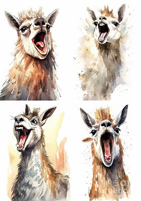 Comics Paintings - A  Cartoon  Llama  With  His  Mouth  Open  And  His  Ton  Dc  C  Fe  C  Fecb by Artistic Rifki