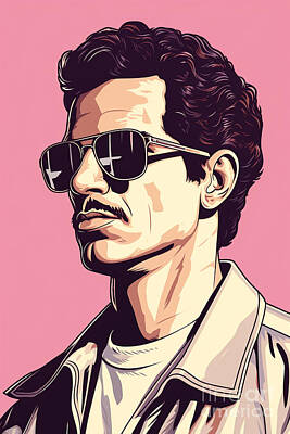 Comics Paintings - A  Cartoon  Of  A  Man  In  Sunglasses  In  The  Style  O  Cecb  Df  Ec  Be  Eead by Artistic Rifki