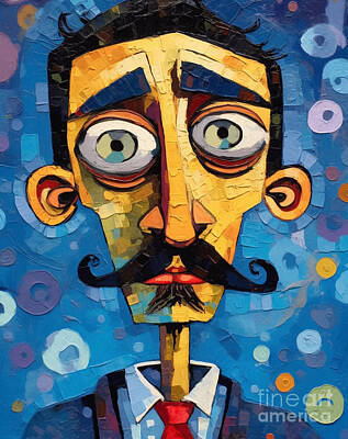 Comics Paintings - A  Cartoon  Of  A  Man  With  A  Mustache  On  His  Face    Feecdf  D    D  Faadc by Artistic Rifki