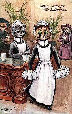 Mammals Drawings - A Cat Dressed As A Nurse By Louis Wain by Louis Wain