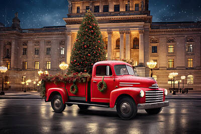 City Scenes Paintings - A Christmas Truck at the Reichstag by Lourry Legarde