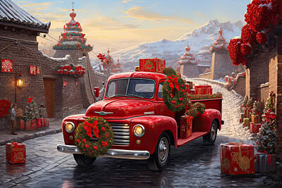 City Scenes Paintings - A Christmas Truck for All by Lourry Legarde