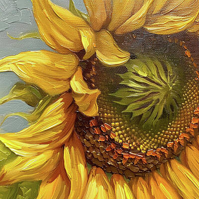 Sunflowers Paintings - A close up of a sunflower by Jose Alberto