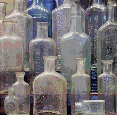 Still Life Digital Art - A Collection of Antique Bottles Posterized by Derrick Neill