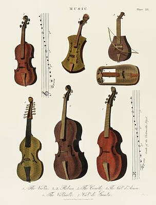 Jacob Kuch Vintage Art On Dictionary Paper - A collection of antique violin, viola, cello and more from Encyclopedia Londinensis or Universal Dic by Arpina Shop