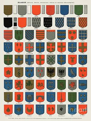 Abstract Alcohol Inks - A collection of colorful ancient French heraldic blazons from the book, Nouveau Larousse illustre by Shop Ability