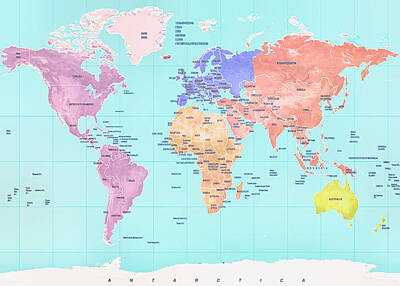 Abstract Ink Paintings In Color - A colorful world map by Manjik Pictures