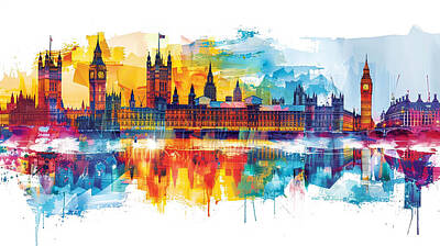 London Skyline Digital Art - a colourful draw ng of the London sky l ne co 791d4a23-a9dd-4dc4-a944-223a564824dd 0 by Romed Roni