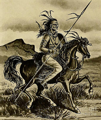 City Scenes Drawings - A Comanche Warrior w3 by Historic Illustrations