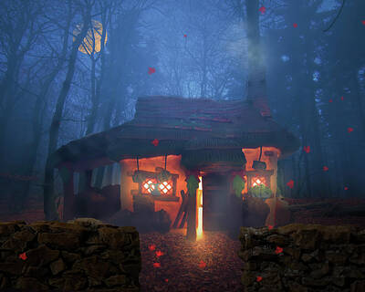 Mark Andrew Thomas Digital Art Rights Managed Images - A Cottage in the Woods Royalty-Free Image by Mark Andrew Thomas