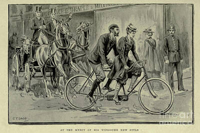 Comics Photos - A couple on a tandem bike a1 by Historic illustrations