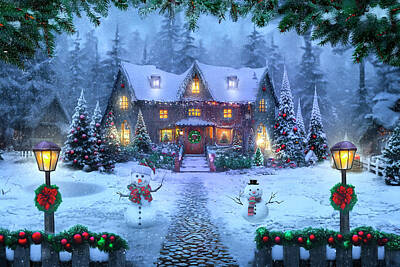 Mark Andrew Thomas Digital Art Royalty Free Images - A Cozy Christmas Inn Royalty-Free Image by Mark Andrew Thomas