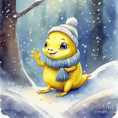 Food And Beverage Drawings - A cute Banana Slug with Winter Accessories by Adrien Efren
