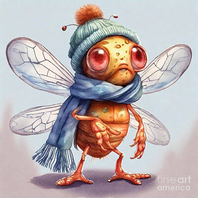 Food And Beverage Drawings - A cute Fruit Fly with Winter Gear by Adrien Efren
